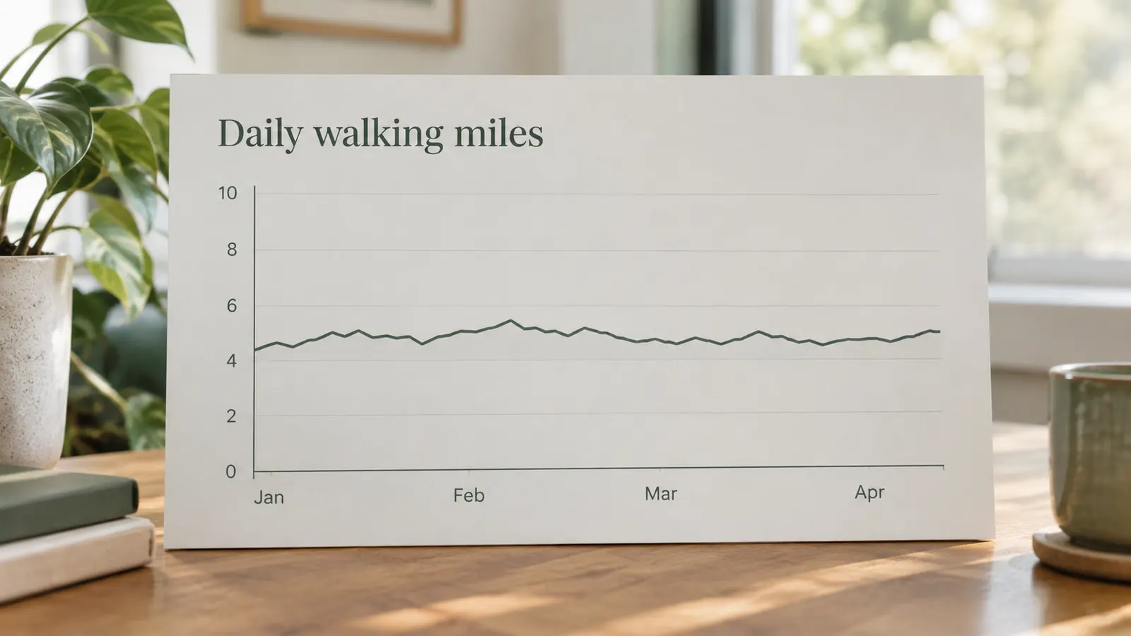 A simple line chart showing daily walking miles staying steady across four months